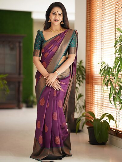 Ethnic Motif Woven Design Zari Silk Kanjeevaram Saree