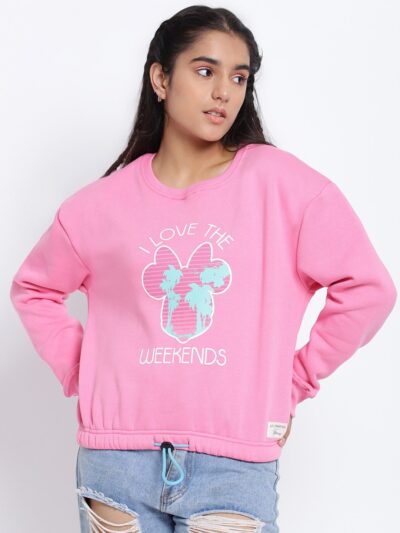 Girls Pink Printed Sweatshirt