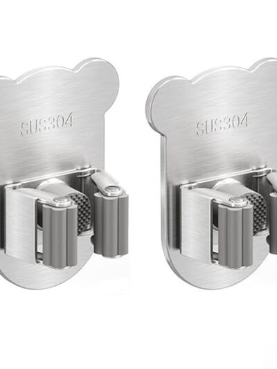 Dimore Broom Mop Holder Modern Wall Mounted Heavy Tools for Kitchen Garden Garage Or Bathroom Organization. (ONE PIECE, SILVER)