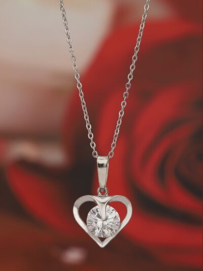 Rhoduim Plated Silver-Toned CZ Studded Pendant With Chain