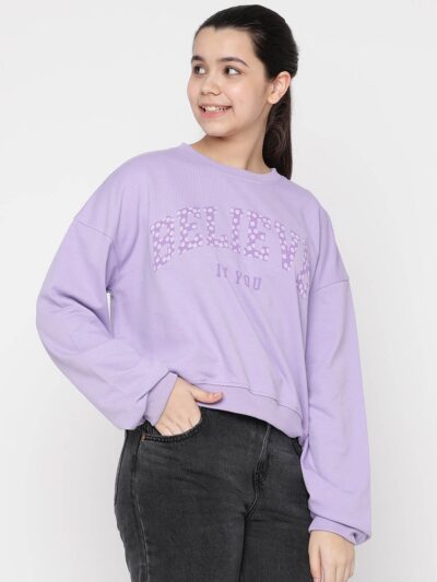 Girls Typography Printed Round Neck Long Sleeve Pullover Sweatshirt