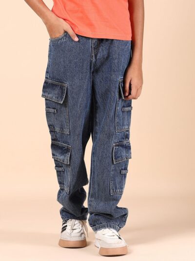 Boys Light Fade Cargo Jeans