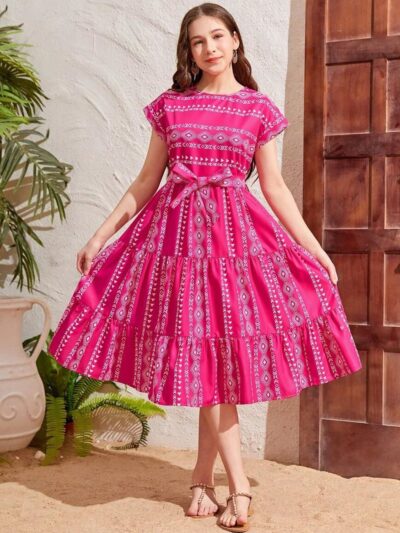 Floral Print Fit & Flare Cotton Midi Dress